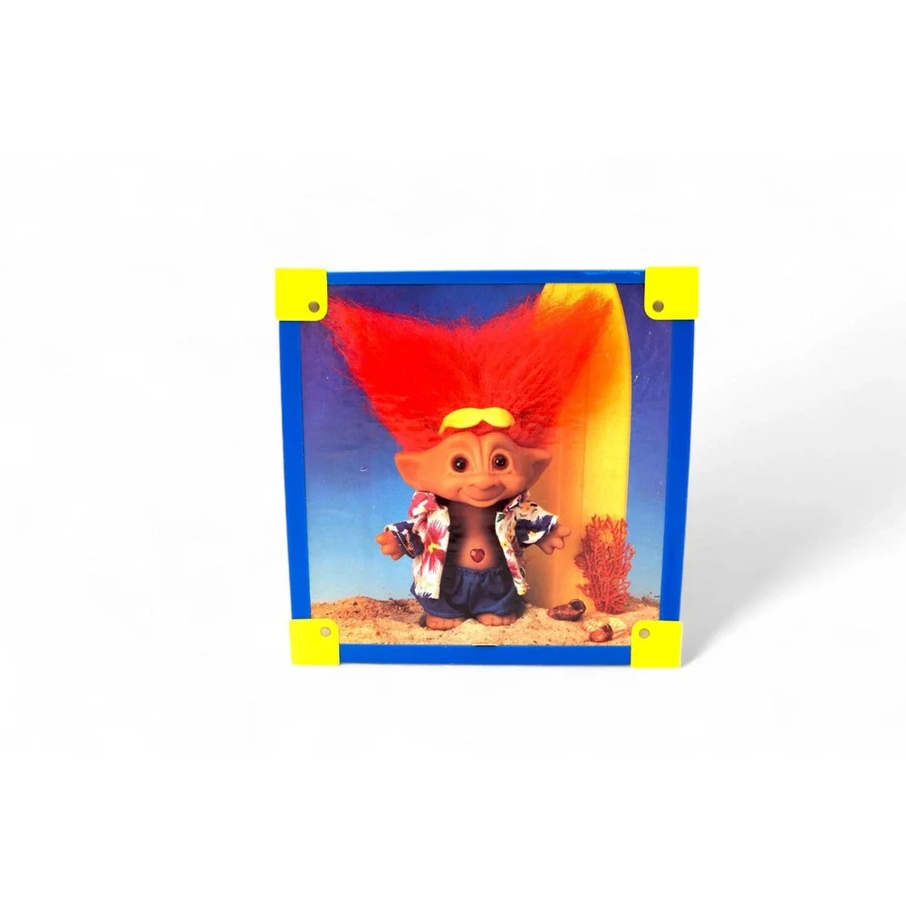Vtg 1992 Ace Novelty Treasure Trolls Wooden Box Toy‎ Chest Storage Cube 90s